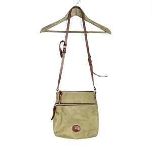 Dooney & Bourke Womens Purse Brown Tan Zipper Pocket Leather Strap Crossbody Bag